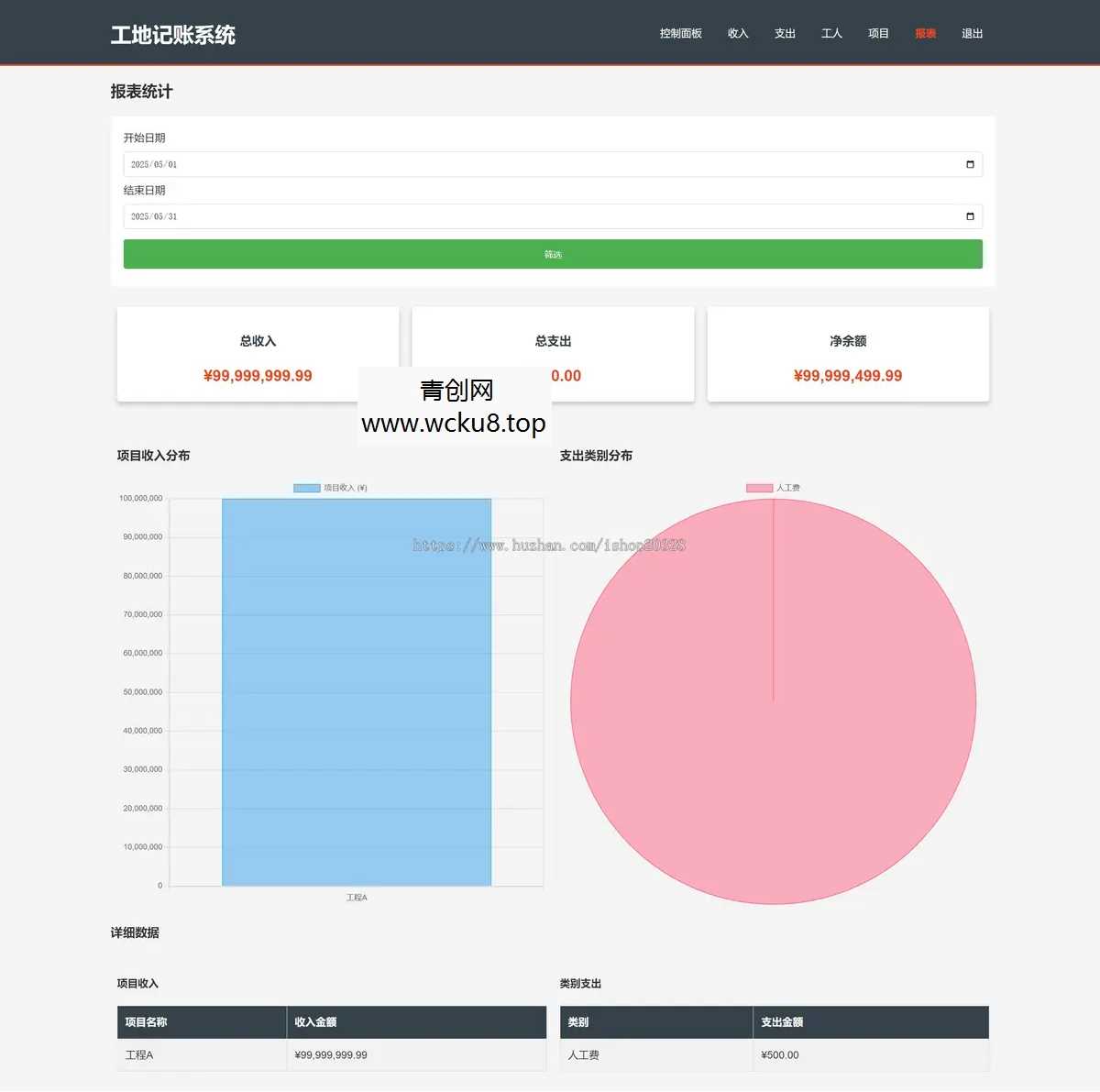 工地记账系统PHP源码自适应手机端界面 代码全开源，支持二次开发