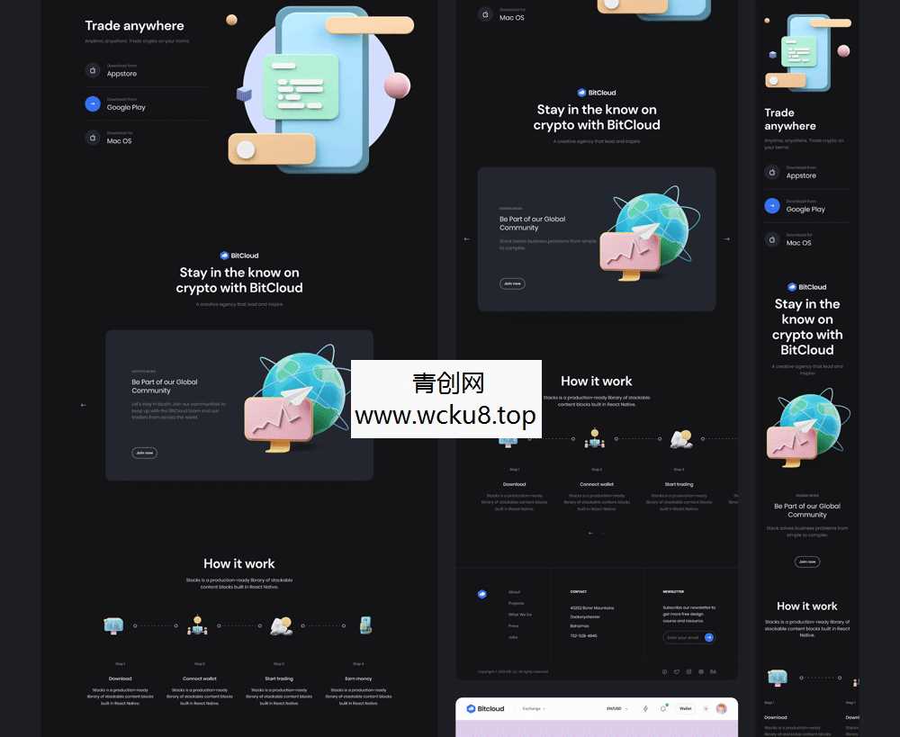 全套加密货币网站自适应手机平板HTML5源码UI设计界面react源码