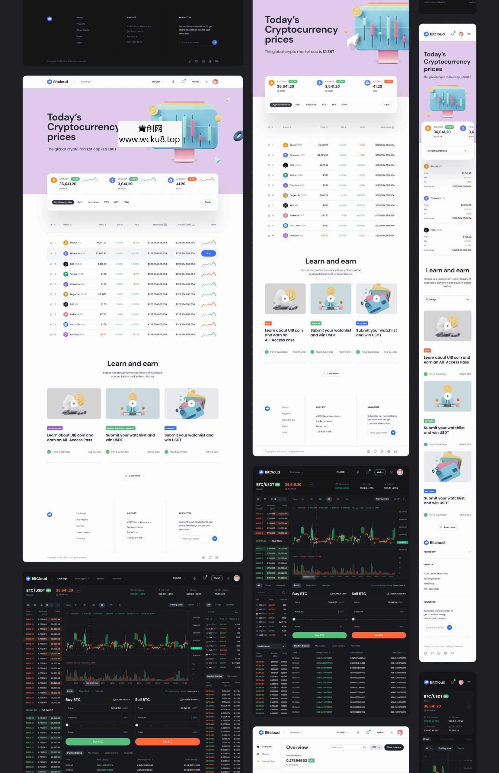 全套加密货币网站自适应手机平板HTML5源码UI设计界面react源码