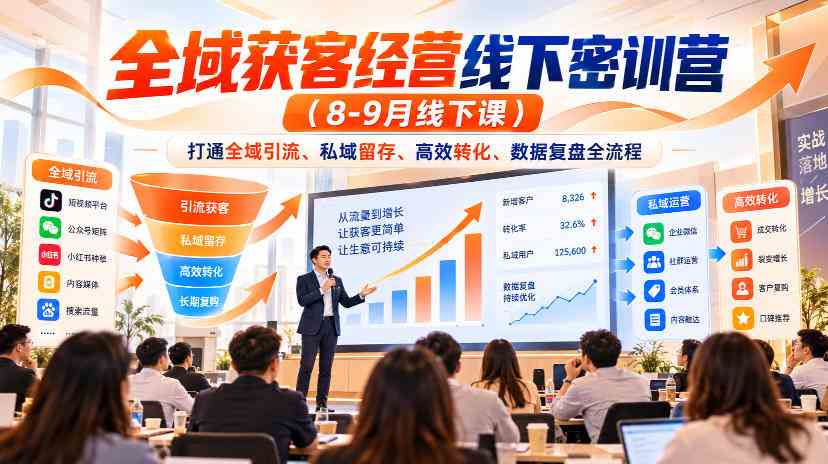 全域获客经营线下密训营（8-9月线下课），打通全域引流、私域留存、高效转化、数据复盘全流程-毅衡部落