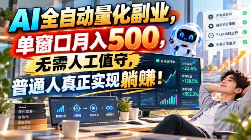 AI全自动量化副业,单窗口月入500,无需人工值守,普通人真正实现躺賺!【揭秘】网赚项目-副业赚钱-互联网创业-资源整合青创网