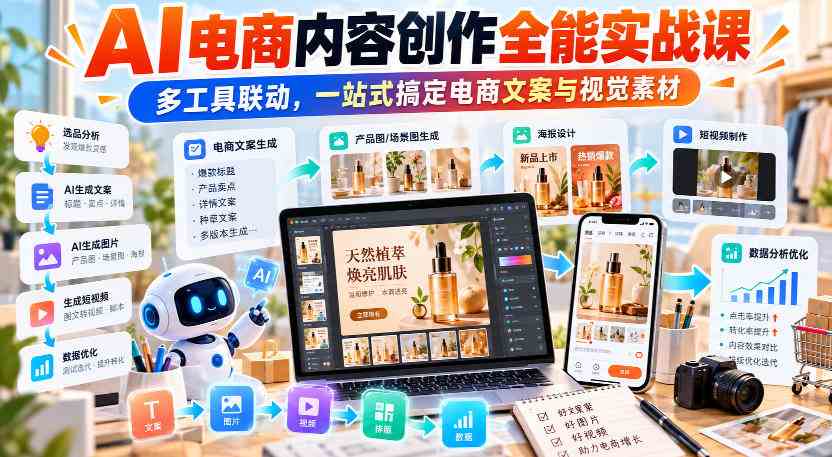 【无水印】AI电商内容创作全能实战课｜多工具联动，一站式搞定电商文案与视觉素材-毅衡部落