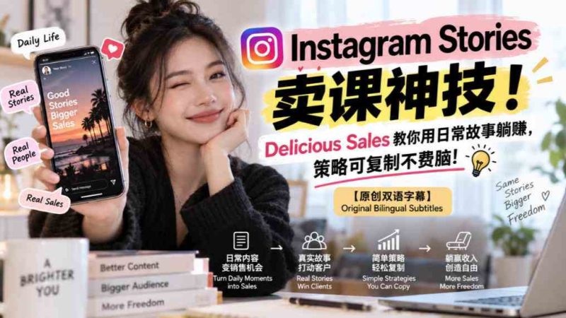 Instagram Stories卖课神技!Delicious Sales教你用日常故事躺賺,策略可复制不费脑!【原创双语字幕】网赚项目-副业赚钱-互联网创业-资源整合青创网