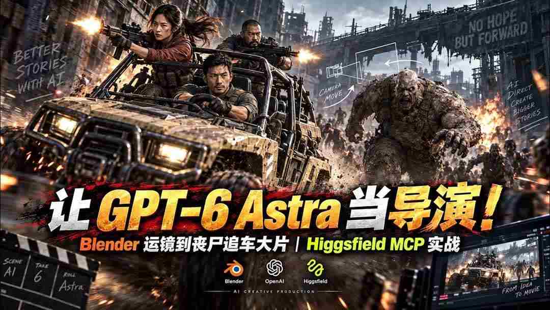（20762期）【无水印】让 GPT-6 Astra 当导演！Blender 运镜到丧尸追车大片｜Higgsfield MCP 实战