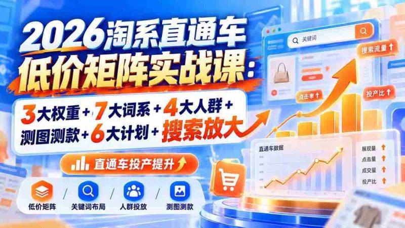 （20761期）2026淘系直通车低价矩阵实战课：3大权重+7大词系+4大人群+测图测款+6大计划+搜索放大网赚项目-副业赚钱-互联网创业-资源整合青创网