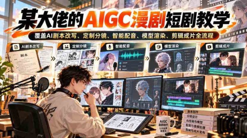 某大佬的AIGC漫剧短剧教学,覆盖AI剧本改写、定制分镜、智能配音、模型渲染、剪辑成片全流程网赚项目-副业赚钱-互联网创业-资源整合青创网