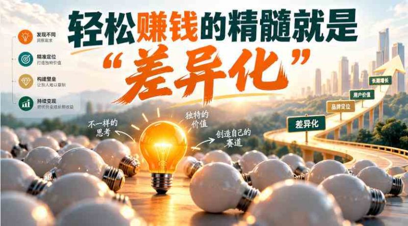 某公众号付费文章:轻松賺钱的精髓就是“差异化”网赚项目-副业赚钱-互联网创业-资源整合青创网