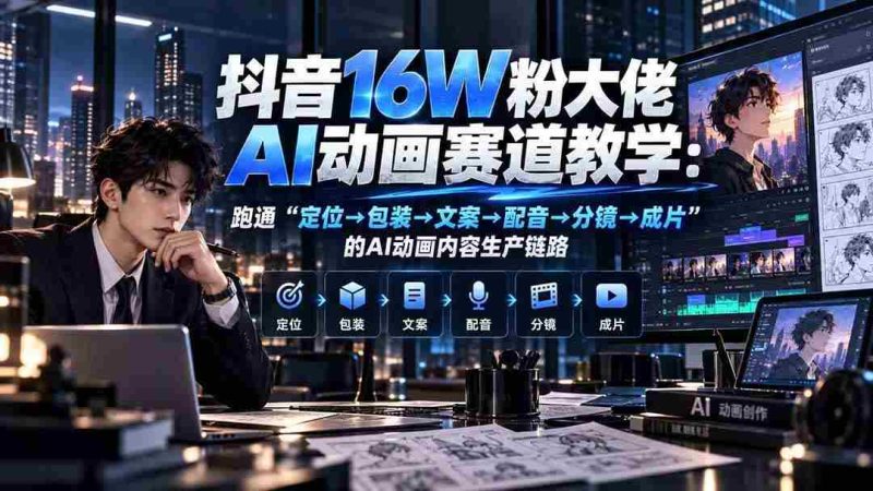 (20791期)抖音16W粉大佬规则门禁AI动画赛道教学:跑通“定位→包装→文案→配音→分镜→成片”的AI动画内容生产链路网赚项目-副业赚钱-互联网创业-资源整合青创网