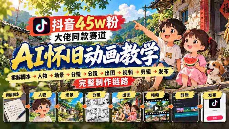 （20781期）抖音45W粉大佬同款赛道AI怀旧动画教学：拆解脚本→人物→场景→分镜→出图→视频→剪辑→发布完整制作链路网赚项目-副业赚钱-互联网创业-资源整合青创网