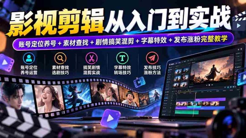 （20812期）影视剪辑从入门到实战：账号定位养号+素材查找+剧情搞笑混剪+字幕特效+发布涨粉完整教学网赚项目-副业赚钱-互联网创业-资源整合青创网
