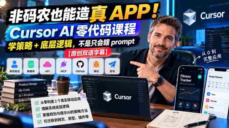 (20810期)非码农也能造真 APP!Cursor AI 零代码课程:学策略 + 底层逻辑,不是只会瞎 prompt【原创双语字幕】网赚项目-副业赚钱-互联网创业-资源整合青创网