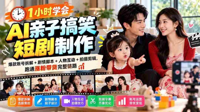 (20807期)1小时学会AI亲子搞笑短剧制作:爆款账号拆解+剧情脚本+人物互动+拍摄剪辑,跑通涨粉带货完整链路网赚项目-副业赚钱-互联网创业-资源整合青创网