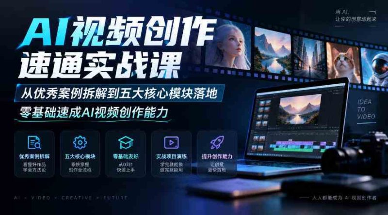 AI视频创作速通实战课|从优秀案例拆解到五大核心模块落地,零基础速成AI视频创作能力网赚项目-副业赚钱-互联网创业-资源整合青创网