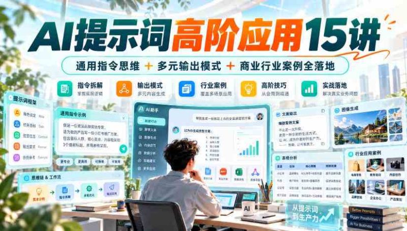 AI提示词高阶应用15讲|通用指令思维+多元输出模式+商业行业案例全落地网赚项目-副业赚钱-互联网创业-资源整合青创网