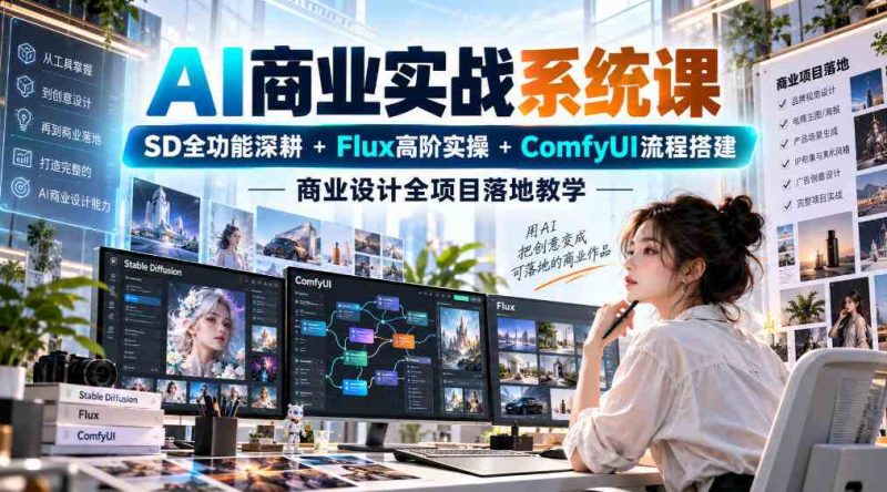 AI商业实战系统课｜SD全功能深耕+Flux高阶实操+Comfyui流程搭建，商业设计全项目落地教学网赚项目-副业赚钱-互联网创业-资源整合青创网