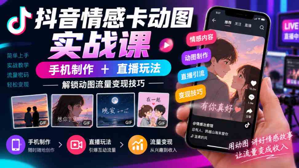 抖音情感卡动图实战课｜手机制作+直播玩法，解锁动图流量变现技巧-毅衡部落