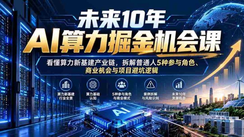 (20825期)未来10年AI算力掘金机会课:看懂算力新基建产业链,拆解普通人5种参与角色、商业机会与项目避坑逻辑网赚项目-副业赚钱-互联网创业-资源整合青创网