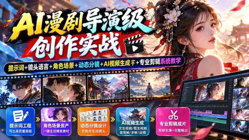 (20814期)AI漫剧导演级创作实战:提示词+镜头语言+角色场景+动态分镜+AI视频生成+专业剪辑系统教学网赚项目-副业赚钱-互联网创业-资源整合青创网