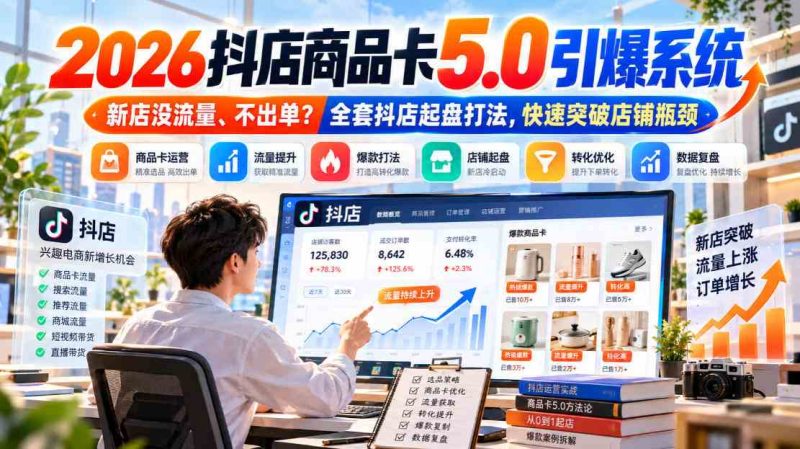 2026抖店商品卡5.0引爆店铺流量,新店没流量、不出单?全套抖店起盘打法,快速突破店铺瓶颈网赚项目-副业赚钱-互联网创业-资源整合青创网