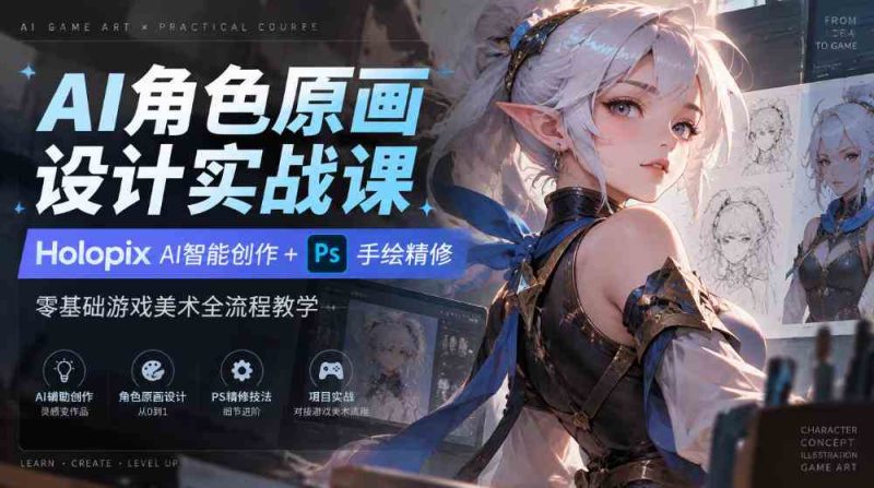 AI角色原画设计实战课|Holopix AI智能创作+PS手绘精修,零基础游戏美术全流程教学网赚项目-副业赚钱-互联网创业-资源整合青创网