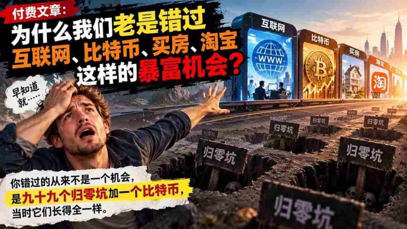 （20834期）付费文章：为什么我们老是错过互联网、比特币、买 房、淘宝这样的暴富机会？网赚项目-副业赚钱-互联网创业-资源整合青创网
