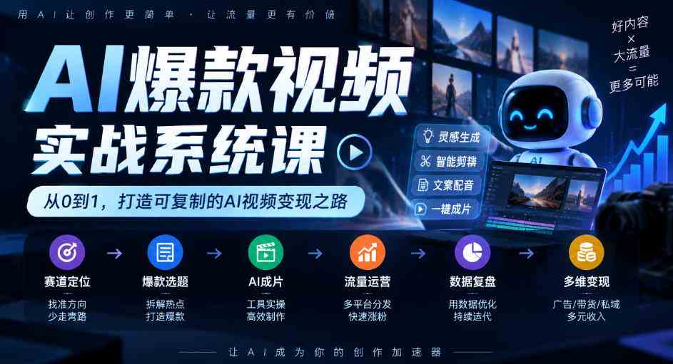 AI爆款视频实战系统课｜赛道定位、爆款选题、AI成片、流量运营、数据复盘、多维变现全链路教学-毅衡部落