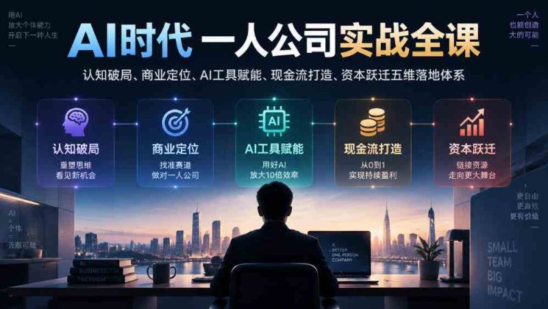 AI时代一人公司实战全课|认知破局、商业定位、AI工具赋能、现金流打造、资本跃迁五维落地体系网赚项目-副业赚钱-互联网创业-资源整合青创网