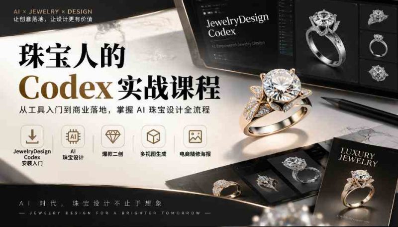 珠宝人的Codex实战课程|JewelryDesign Codex安装入门、AI珠宝设计、爆款二创、多视图生成、电商精修海报全链路教学网赚项目-副业赚钱-互联网创业-资源整合青创网