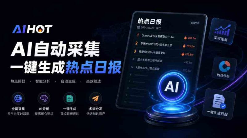 Github热门开源项目!开源行业热点站框架,支持自动采集、AI精选并自动产出各行业日报的AIHOT网赚项目-副业赚钱-互联网创业-资源整合青创网