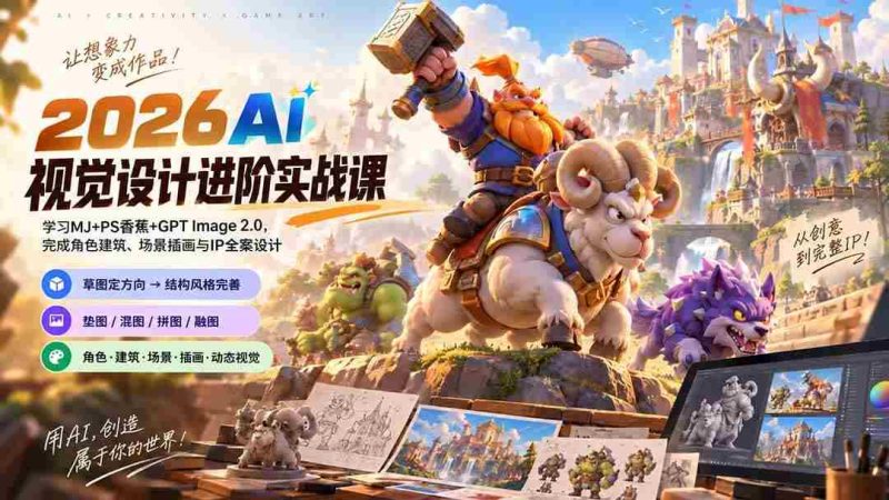 (20852期)2026AI视觉设计进阶实战课-更新1007:学习MJ+PS香蕉+GPT Image 2.0,完成角色建筑、场景插画与IP全案设计网赚项目-副业赚钱-互联网创业-资源整合青创网