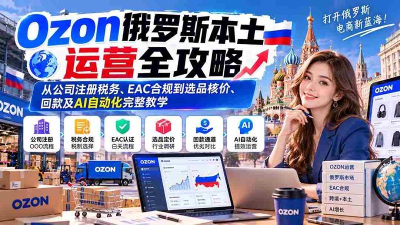 （20851期）Ozon俄罗斯本土运营全攻略：从公司注册税务、EAC合规到选品核价、回款及AI自动化完整教学网赚项目-副业赚钱-互联网创业-资源整合青创网