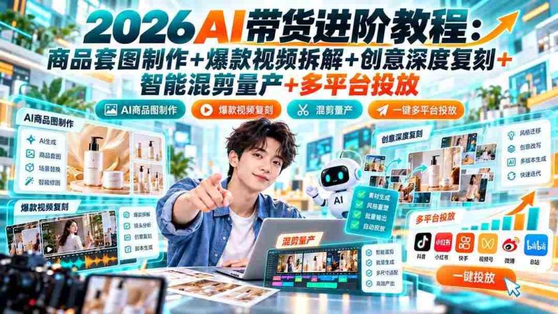 (20857期)2026AI带货进阶教程:商品套图制作+爆款视频拆解+创意深度复刻+智能混剪量产+多平台投放网赚项目-副业赚钱-互联网创业-资源整合青创网