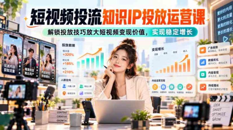 短视频投流知识IP投放运营课,解锁投放技巧放大短视频变现价值,实现稳定增长网赚项目-副业赚钱-互联网创业-资源整合青创网