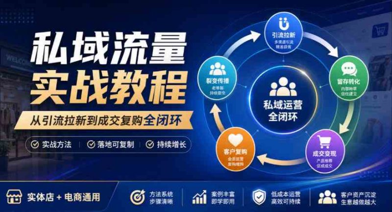 私域流量实战教程,从引流拉新到成交复购全闭环,实体店电商通用网赚项目-副业赚钱-互联网创业-资源整合青创网
