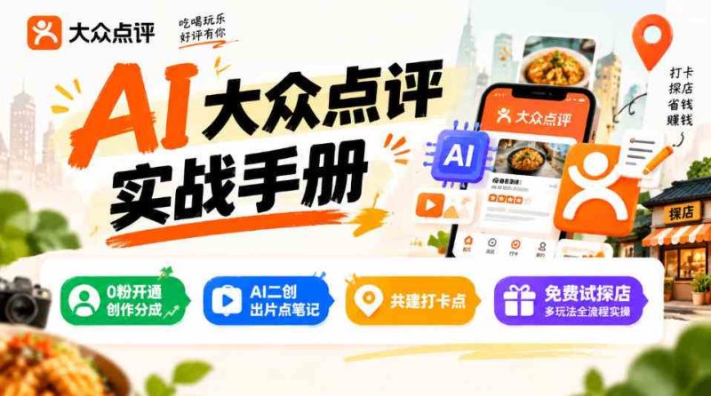 某局的AI大众点评实战手册，0粉开通创作分成、AI二创出片点笔记、共建打卡点、免费试探店多玩法全流程实操网赚项目-副业赚钱-互联网创业-资源整合青创网
