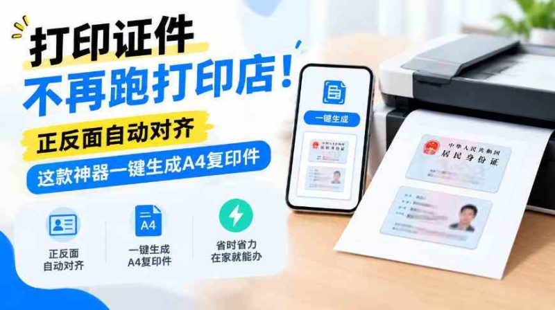 打印证件不再跑打印店!正反面自动对齐,这款神器一键生成A4复印件网赚项目-副业赚钱-互联网创业-资源整合青创网