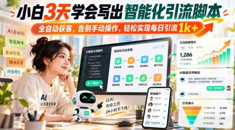 小白3天学会写出智能化引流脚本,全自动获客,告别手动操作,轻松实现每日引流1k+网赚项目-副业赚钱-互联网创业-资源整合青创网