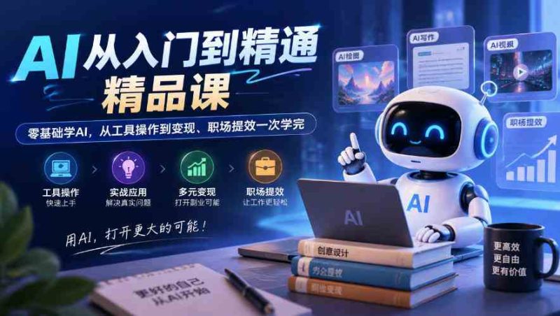 AI从入门到精通精品课,零基础学AI,从工具操作到变现、职场提效一次学完网赚项目-副业赚钱-互联网创业-资源整合青创网
