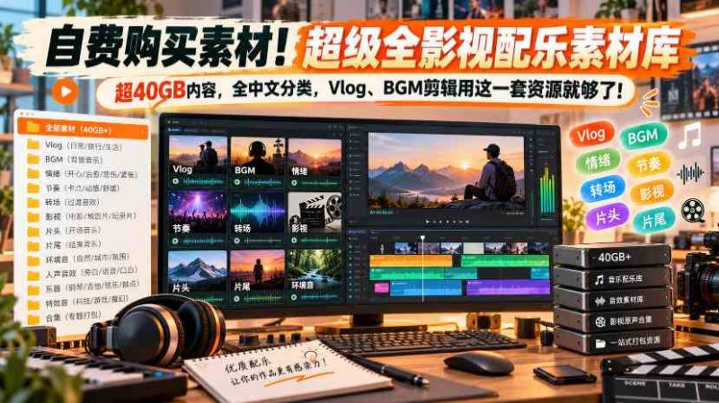 自费购买素材!超级全影视配乐素材库,超40GB内容,全中文分类,Vlog、BGM剪辑用这一套资源就够了!网赚项目-副业赚钱-互联网创业-资源整合青创网