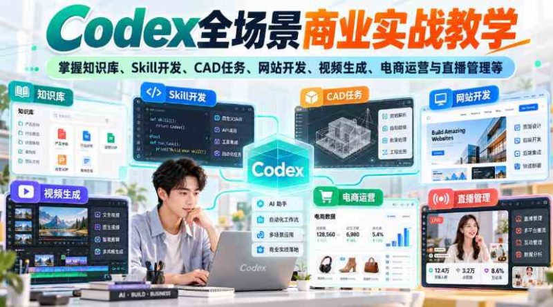 Codex全场景商业实战教学,掌握知识库、Skill开发、CAD任务、网站开发、视频生成、电商运营与直播管理等(更新1010)网赚项目-副业赚钱-互联网创业-资源整合青创网