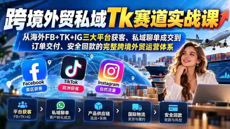 (20894期)跨境外贸私域Tk赛道实战课:从海外FB+TK+IG三大平台获客、私域聊单成交到订单交付、安全回款的完整跨境外贸运营体系网赚项目-副业赚钱-互联网创业-资源整合青创网