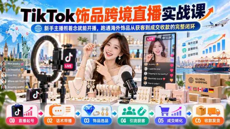 TikTok饰品跨境直播实战课,新手主播照着念就能开播,跑通海外饰品从获客到成交收款的完整闭环网赚项目-副业赚钱-互联网创业-资源整合青创网