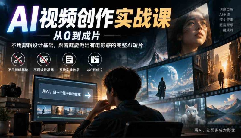 AI视频创作实战课,从0到成片,不用剪辑设计基础,跟着就能做出有电影感的完整AI短片网赚项目-副业赚钱-互联网创业-资源整合青创网