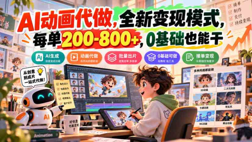 AI动画代做，全新变现模式，每单200-800+，0基础也能干【揭秘】网赚项目-副业赚钱-互联网创业-资源整合青创网