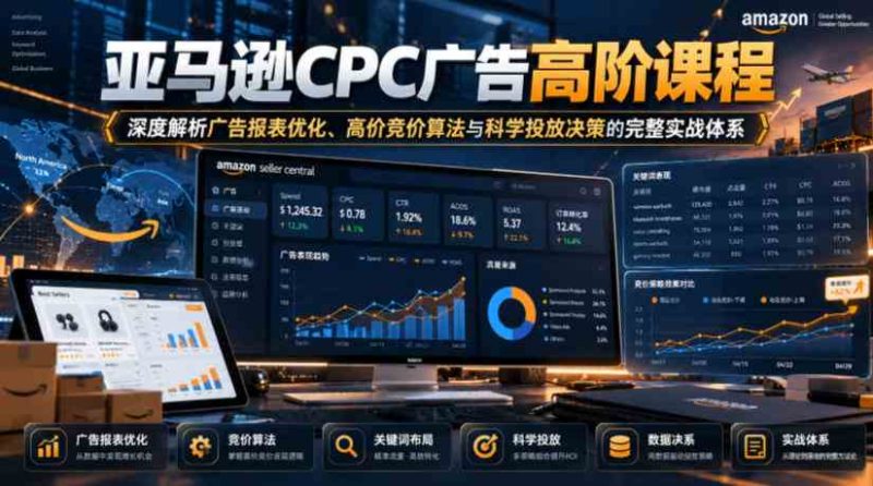 亚马逊CPC广告高阶课程，深度解析广告报表优化、高价竞价算法与科学投放决策的完整实战体系网赚项目-副业赚钱-互联网创业-资源整合青创网
