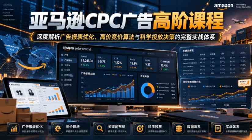 亚马逊CPC广告高阶课程，深度解析广告报表优化、高价竞价算法与科学投放决策的完整实战体系网赚项目-副业赚钱-互联网创业-资源整合青创网