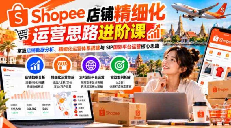Shopee店铺精细化运营思路进阶课,掌握店铺数据分析、精细化运营体系搭建与SIP国际平台运营核心思路网赚项目-副业赚钱-互联网创业-资源整合青创网