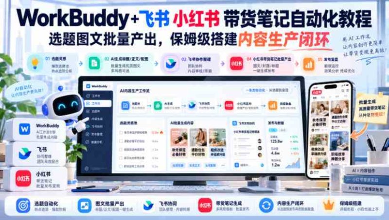 WorkBuddy+飞书小红书带货笔记自动化教程,选题图文批量产出,保姆级搭建内容生产闭环【文档】网赚项目-副业赚钱-互联网创业-资源整合青创网