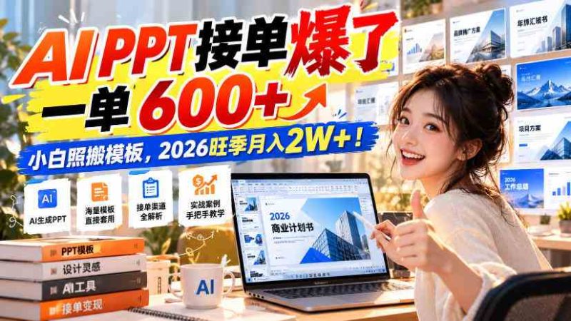 AI PPT接单爆了,一单600+,小白照搬模板,2026旺季月入2W+!网赚项目-副业赚钱-互联网创业-资源整合青创网