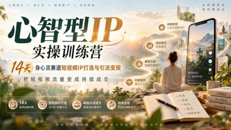 心智型IP实操训练营|14天身心灵赛道短视频IP打造与引流变现,把短视频流量变成持续成交网赚项目-副业赚钱-互联网创业-资源整合青创网